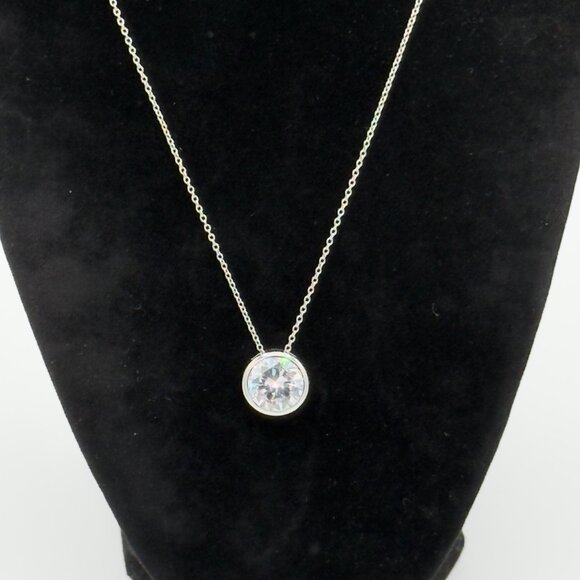 Women Sterling Silver Bezel Set Round Cut Cubic Zirconia Necklace 18" - Picture 2 of 12